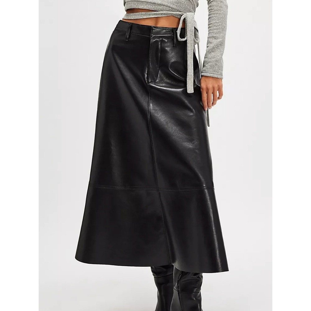 CITIZENS OF HUMANITY Cassia Skirt Black Recycled Leather Women's Size 27 Midi